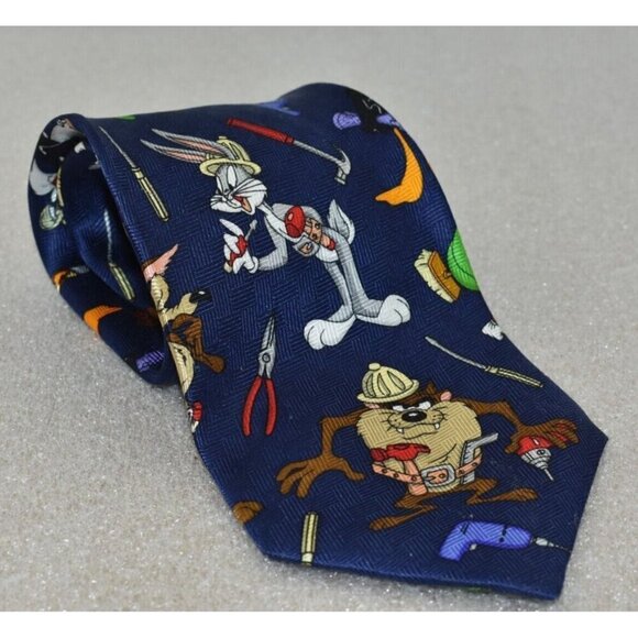 1998 Warner Bro Other - 1998 Warner Bros. Classic Looney Tunes Navy Necktie Silk Marvin Daffy Taz